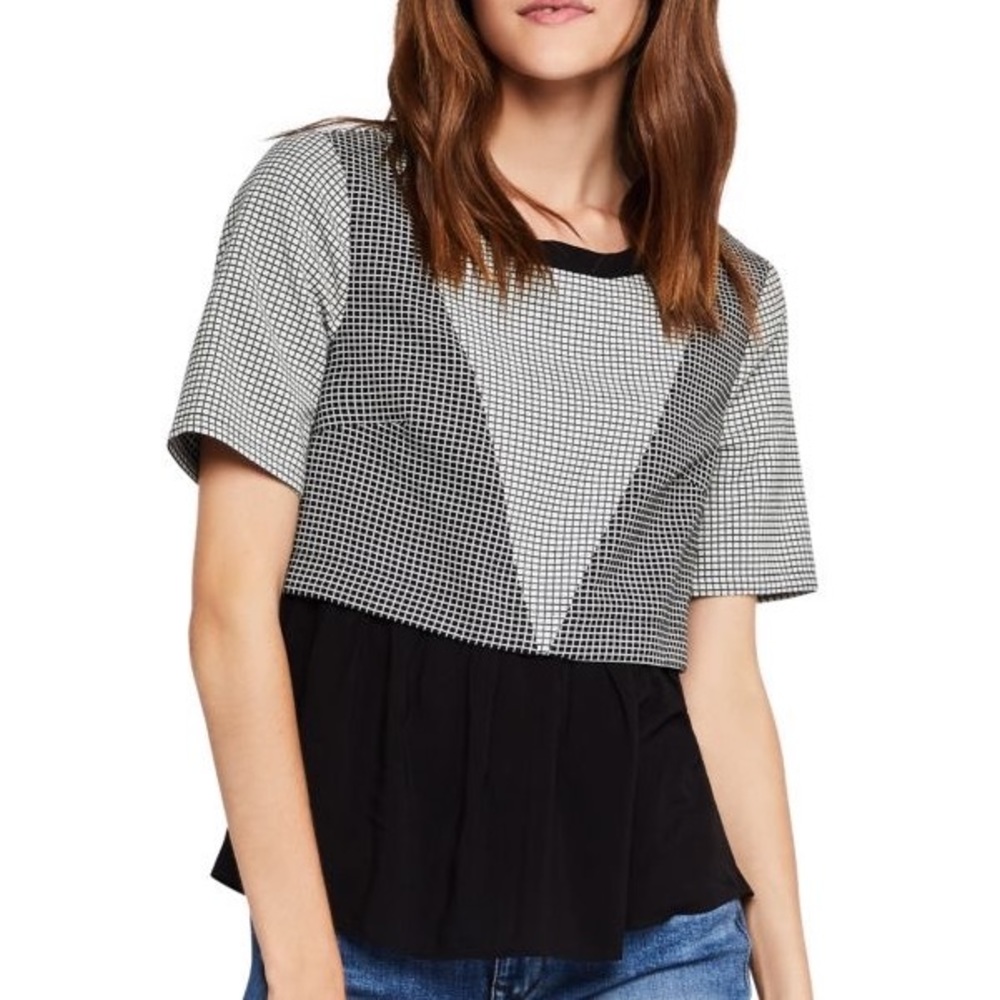 Bcbgeneration Mixed-Media Windowpane Top - image 1